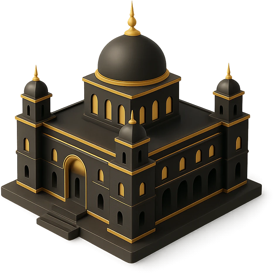 a gold palace in 3D black style emoji