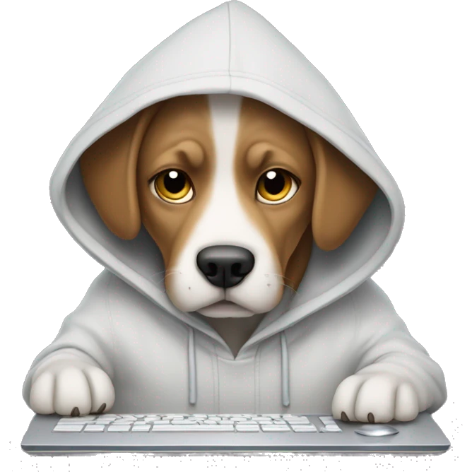 a dog in a hoodie working on  a computer emoji