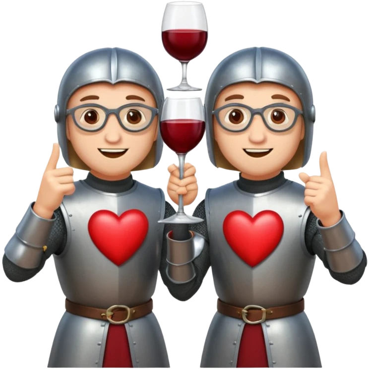 Two medieval knights cheer-sing heart shaped glasses of wine  emoji