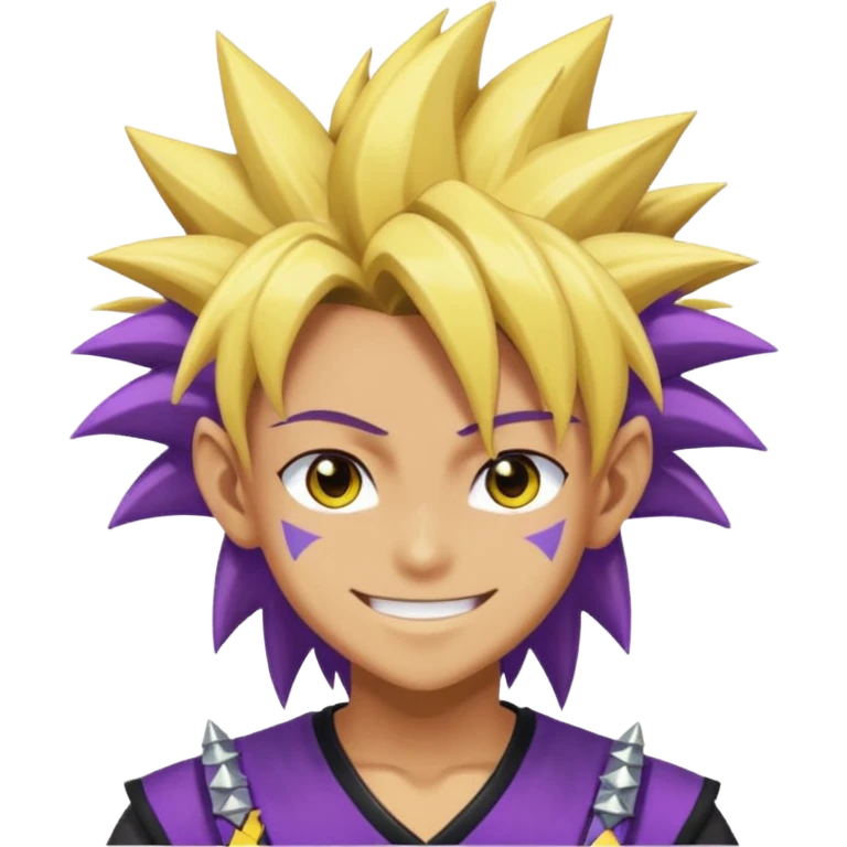 Yugi from Yu-Gi-Oh as an emoji, smiling, winking, Millennium Puzzle, anime style hair emoji