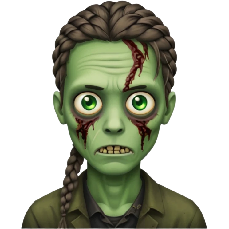 Braid twist, men zombie and green eye color, with dark zombie clothes emoji