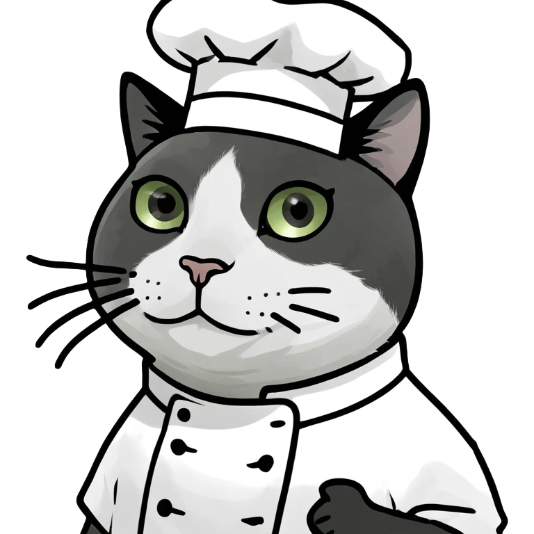 black and white cat chef emoji