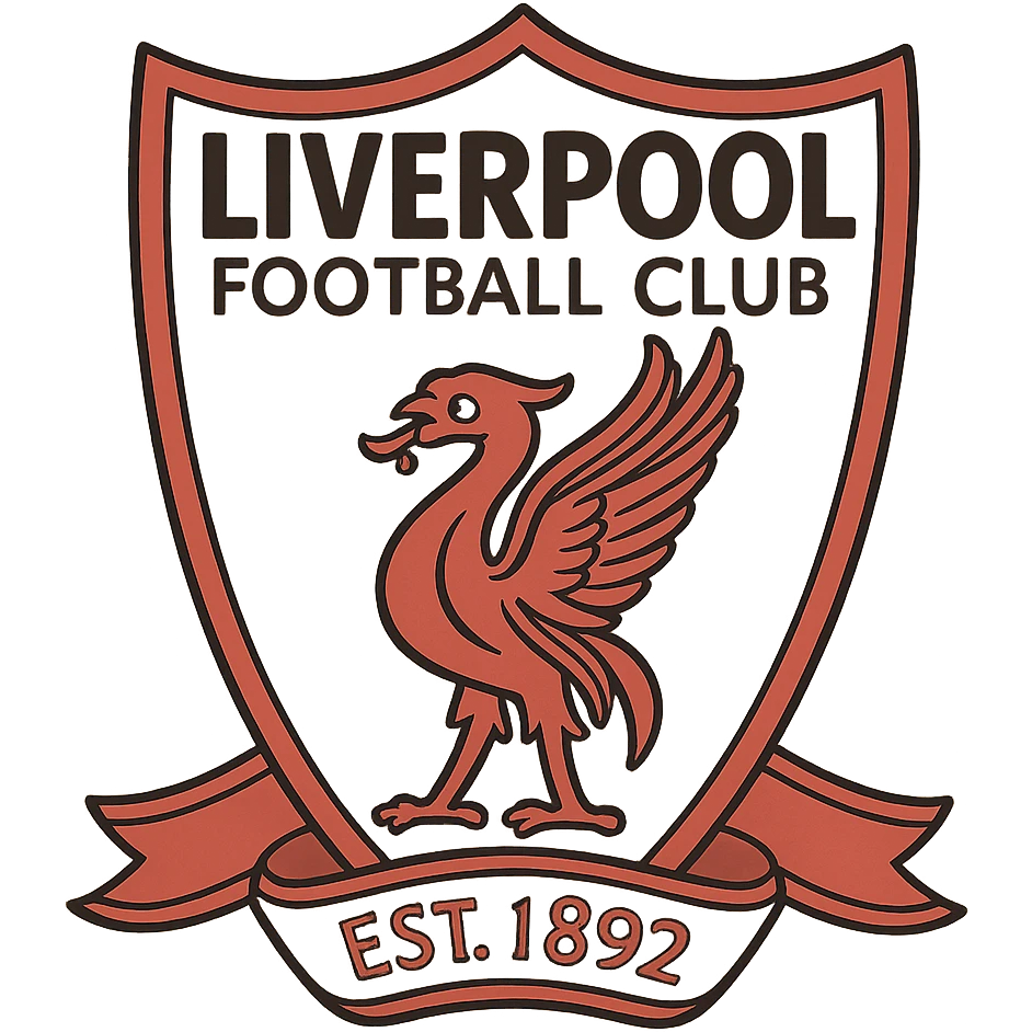 Liverpool Football Club logo, classic crest, red and white, iconic liver bird, football badge style emoji
