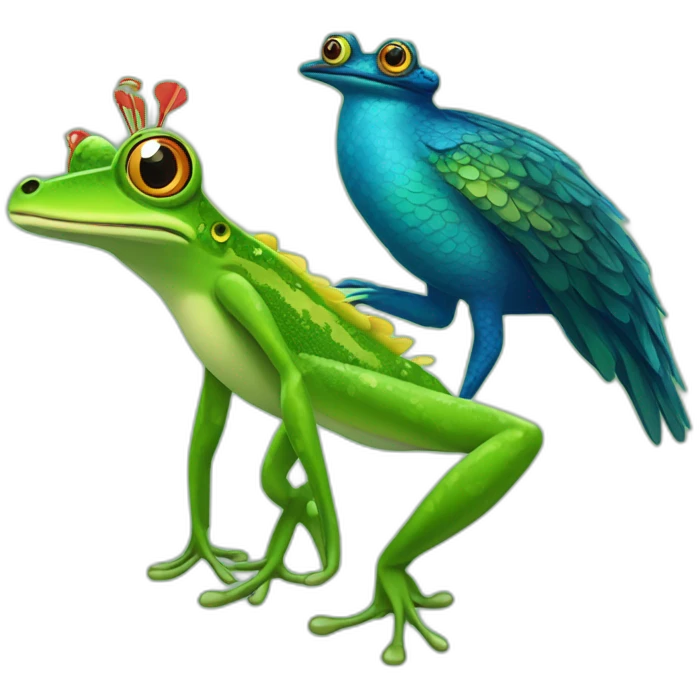 frog head bird body crocodile legs peacock tail emoji