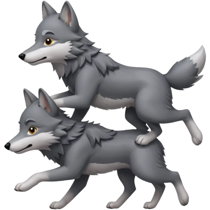 A wolf riding on the back of another little wolf emoji