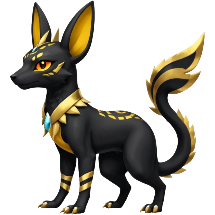 Shiny 4-legged Umbreon-Anubis-Salandit-Zeraora-fusion, full body emoji