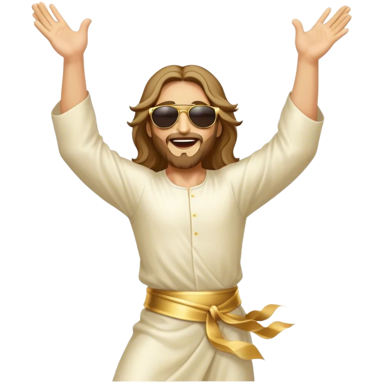 dancing figure of rejoicing Jesus with  sunglases golden  emoji
