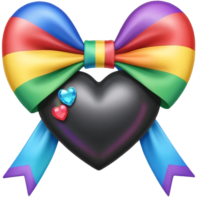 crystal black heart with a rainbow bow and heart pattern on the bow emoji