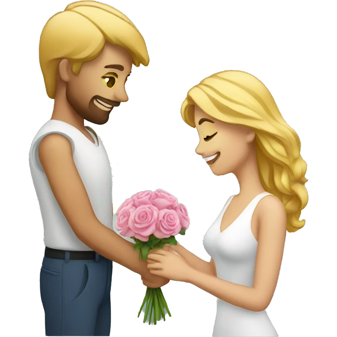 Proposing with a bouquet and ring emoji
