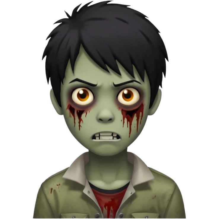 Boy, zombie, black hair, medium long, emo, shaggy, dark, spooky, creepy expression emoji emoji