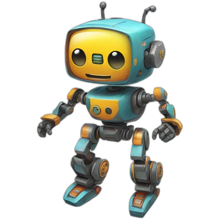 a cheerful multi-colored jumping robot emoji