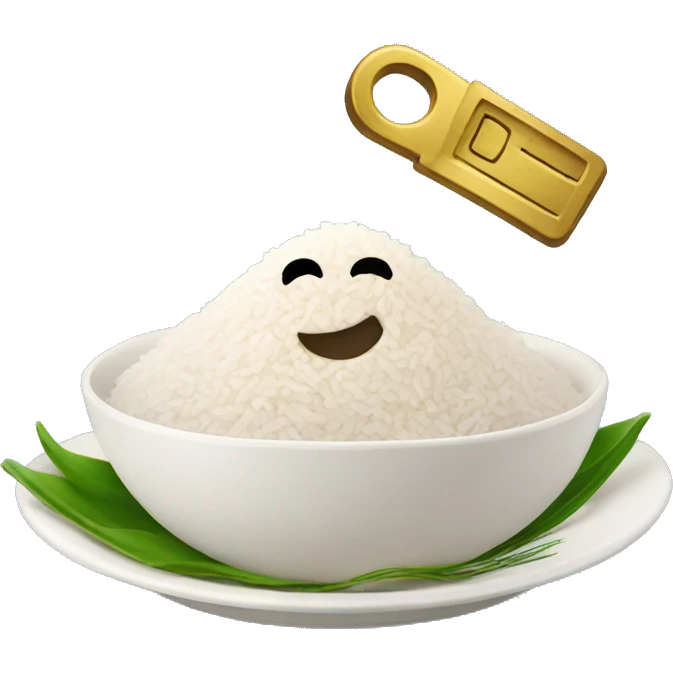 Happy face with a key and plate of rice emoji