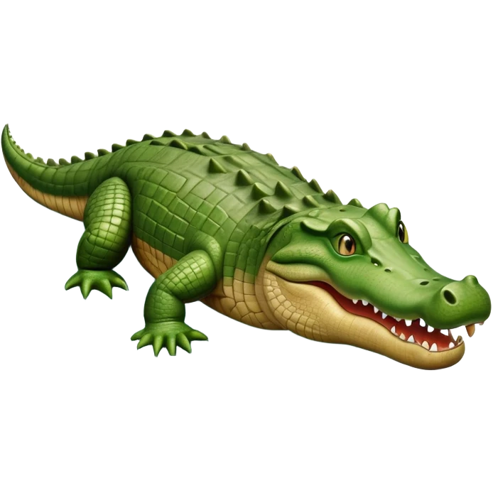 cinematic-crocodile-realistic-full-body-on all fours-emoji,-massive-scaled-body-partially-submerged-in-shallow-water,-head-tilted-dramatically,-rough-green-and-brown-hide-textured-with-deep-ridges,-simplified-yet-realistic-focused-features, head held high emoji