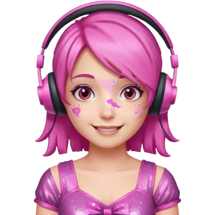 glitter pink gamer girl happy pink hair emoji