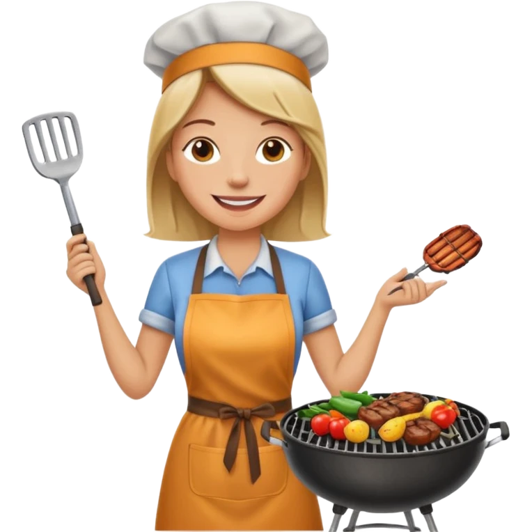 woman grilling bbq with grill andapron emoji