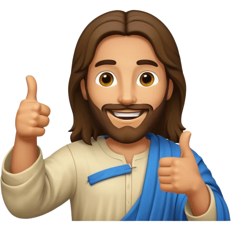 Jesus with a big grin giving a thumbs up emoji