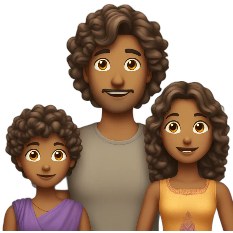 indian family with one dad straight hair one son straight hair one mom and one daughter curly hair emoji