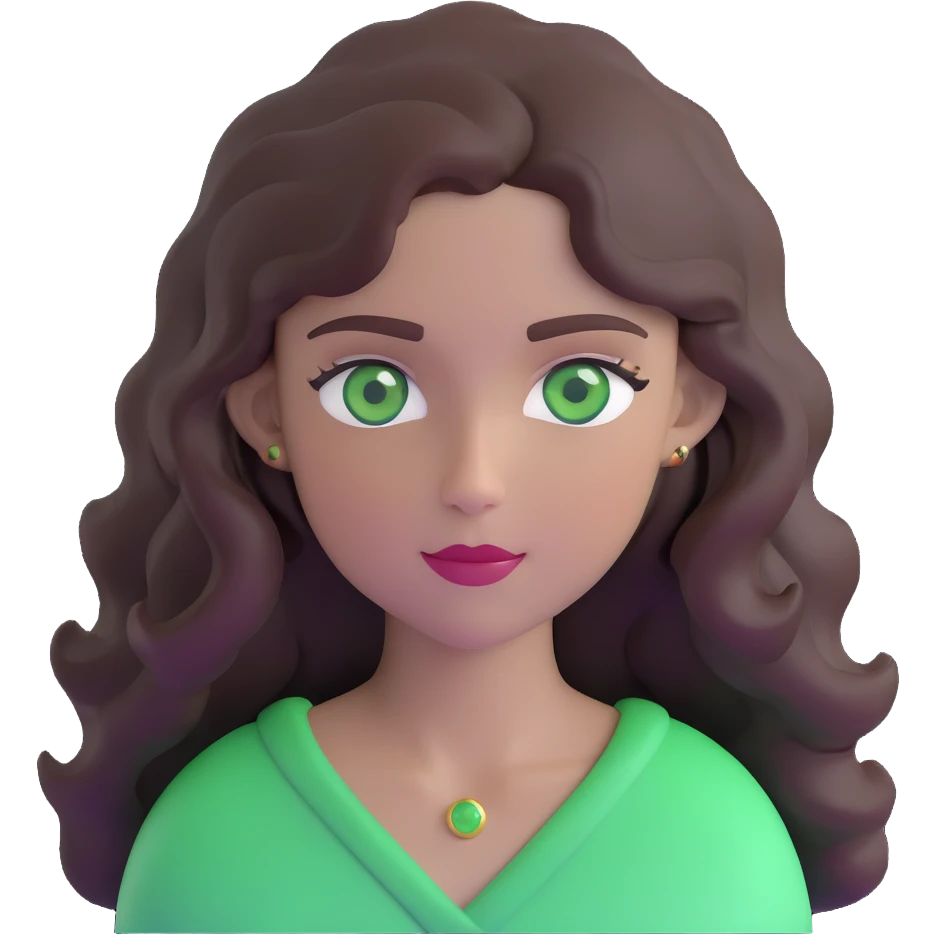 woman with wavy dark brown hair and green eyes emoji