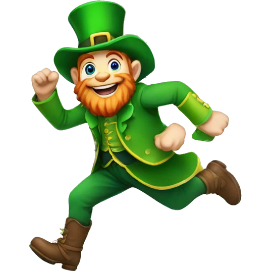 Leprechaun running over a rainbow emoji