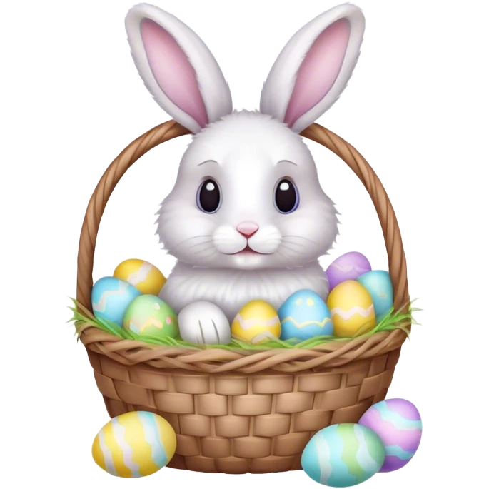 a rabbit with a basket of easter eggs
 emoji