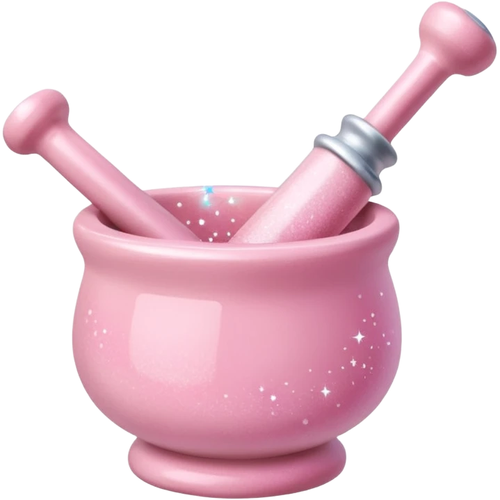 pink pestle and mortar with sparkling fairy dust, magical, cute emoji