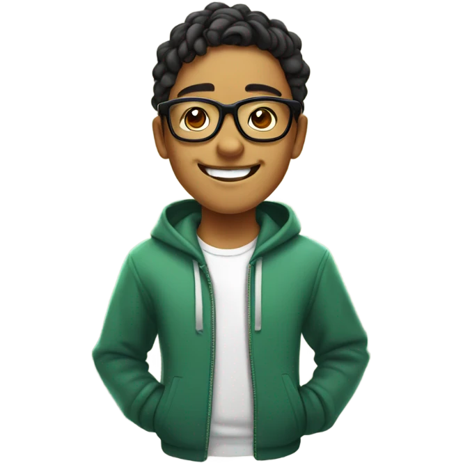mexican teenager with glasses gleeming with a smile like a nerd emoji