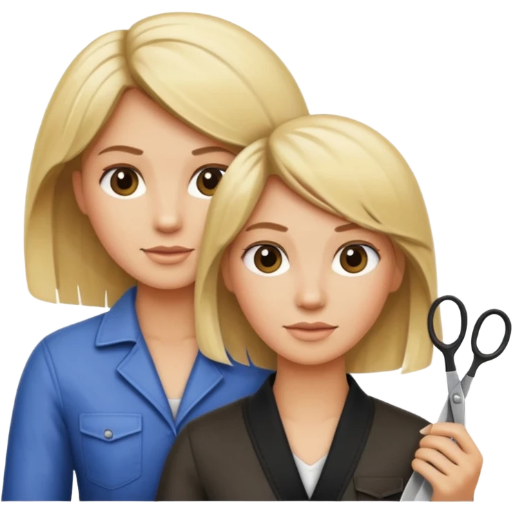 blonde hairdresser with scissors, cutting client's hair, iOS Apple emoji style emoji