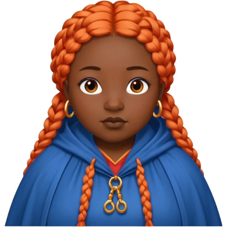 red orange braids hair girl, black skin, fat, wear blue cloak emoji