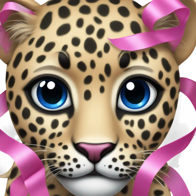  face leopard with black and blue spots with pink ribbon  emoji