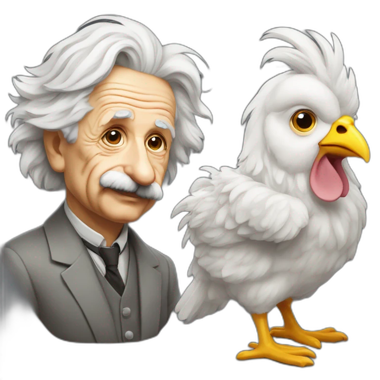 Albert Einstein al lado de una gallina emoji