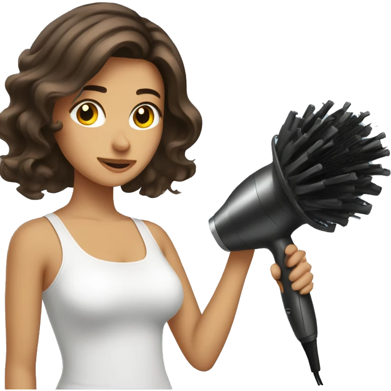 Brunette girl blow drying hair emoji