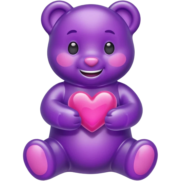 Gummy beart morado agarrando un corazón rosa cute emoji