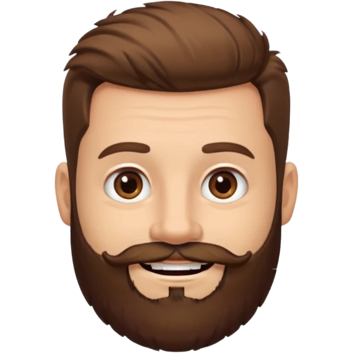 man, stubby hair, brown eyes, full beard, smiling emoji