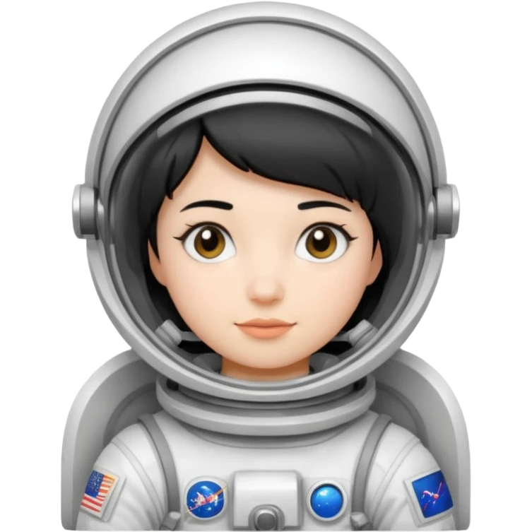 Young, female, astronaut suit, short black hair, white skin
 emoji