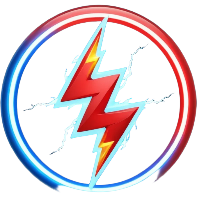 Red and blue lightening in a circle shape with effects emoji