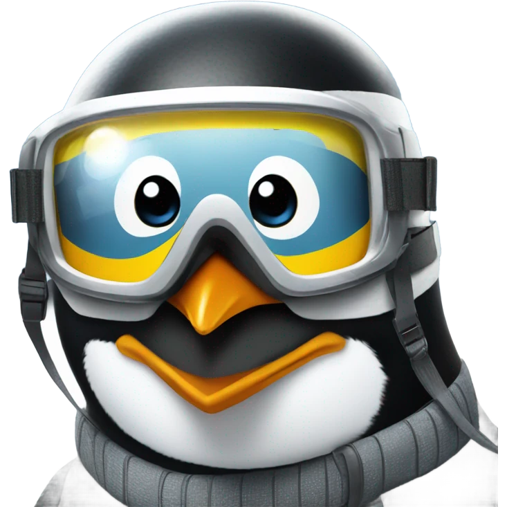 Penguin skiing with helmet and goggles emoji
