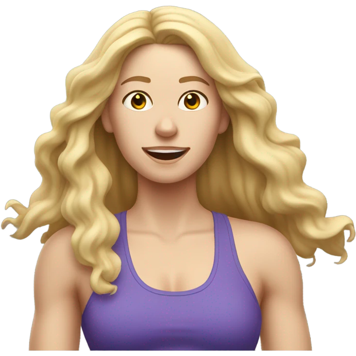 White woman, long hair, blonde hair, wavy hair, workout, sweating emoji