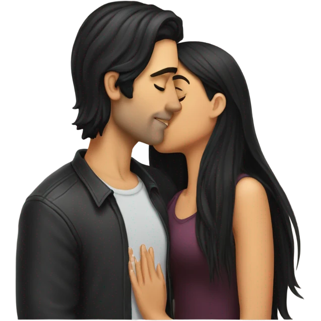 Guy with long black hair kissing girl emoji