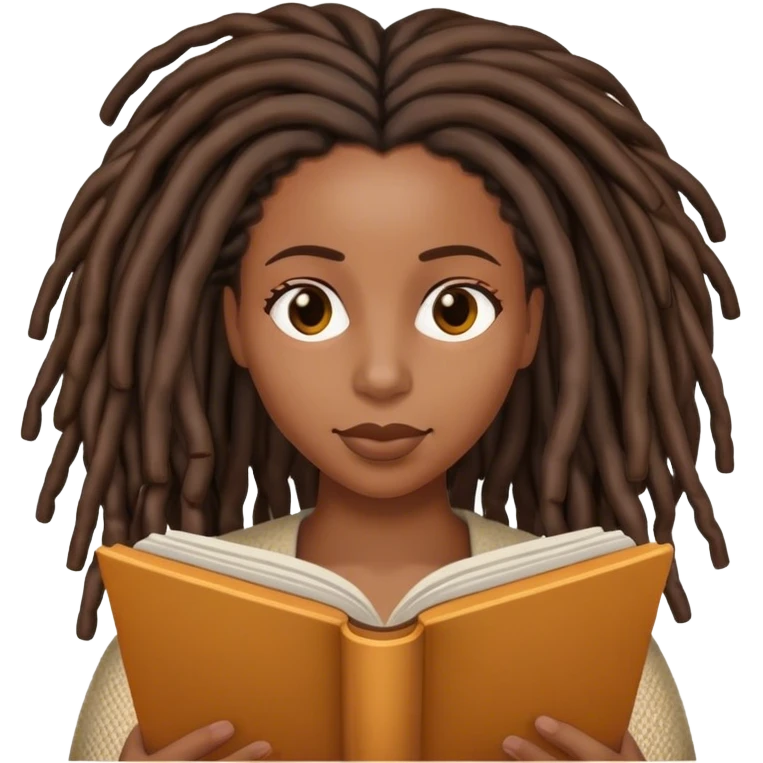 Black woman with locs reading  emoji