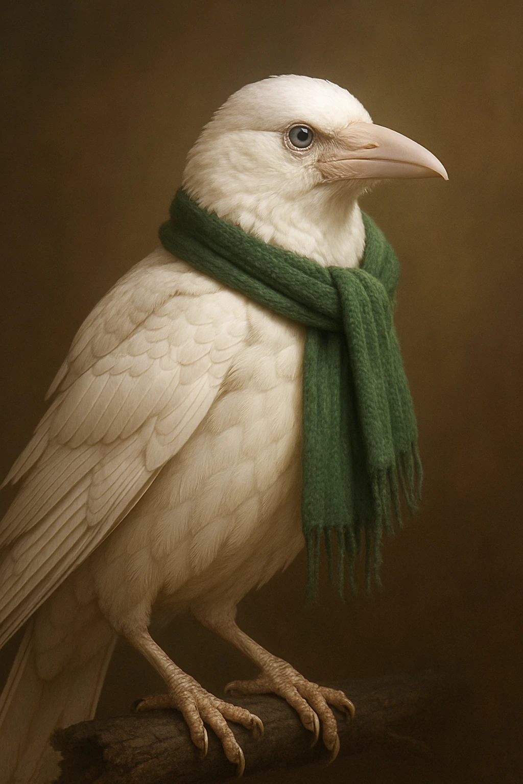 a white crow with a green scarf emoji