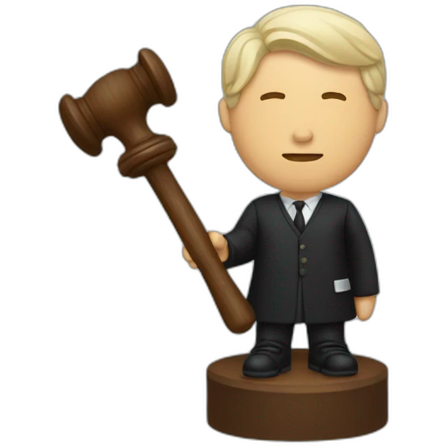 male judge holding a small woodden hammer emoji