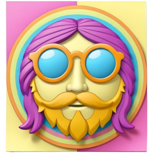 3D, psychedelic colored hippie style sticky note emoji
