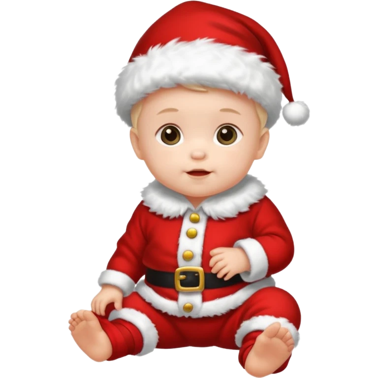 a baby wearing santa clothes and cute fluffy shoes emoji