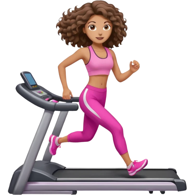 Gym brunette girl tan treadmill pink girly big wavy hair emoji