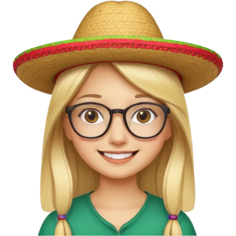 blonde girl with straight hair and glasses with a Mexican hat  emoji