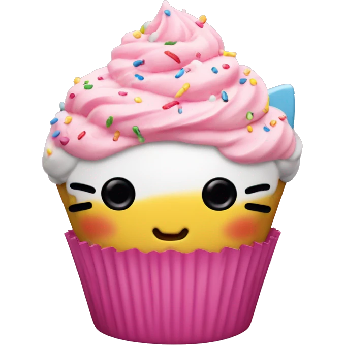 Hello kitty cupcake with pink frosting and sprinkles  emoji