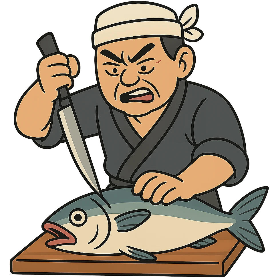 Korean sushi master slaying a fish emoji