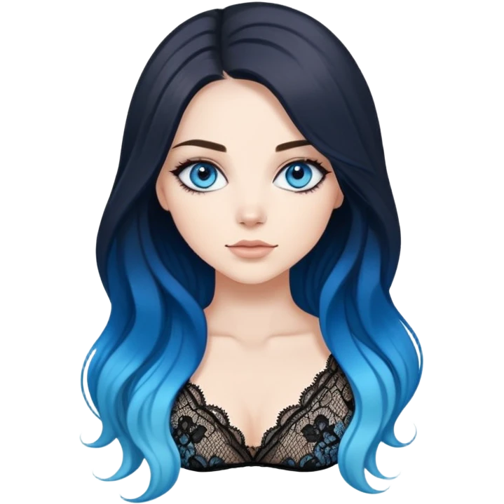 Beautiful Buxom-pawg-twerking-deep blue eyes-very long brunette to sky blue ombre hair-big juicy booty, wearing black lace, sfw emoji