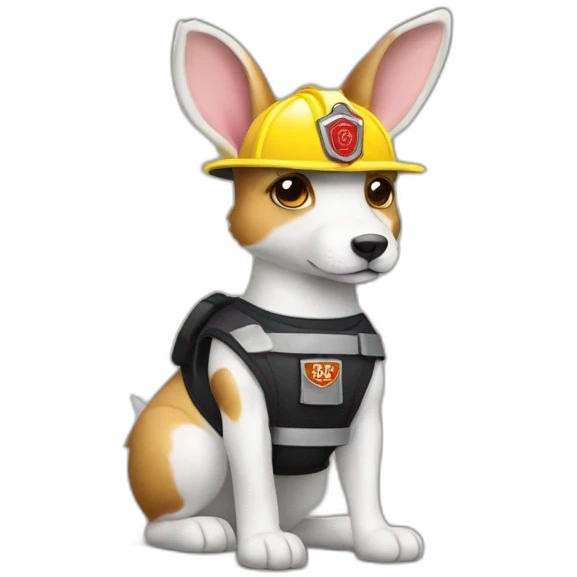 a jackrabbit terrier dog who works as a firefighter and wears a bulletproof vest emoji
