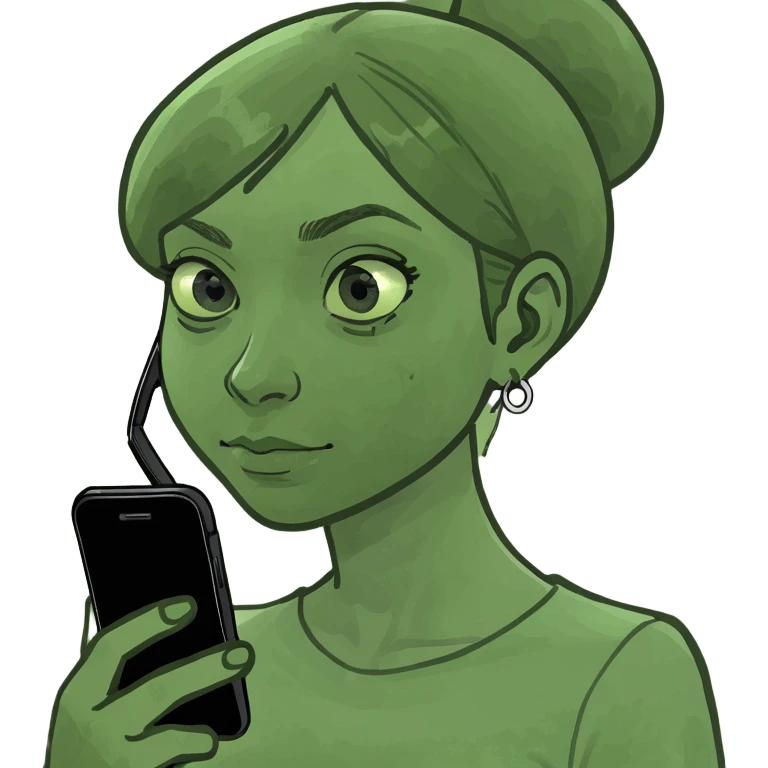 Girl that looks crazy but happy with a phone  emoji